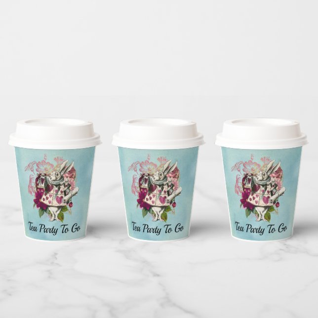Fancy Wonderland White Rabbit  Tea Party To Go Paper Cups (Multi)
