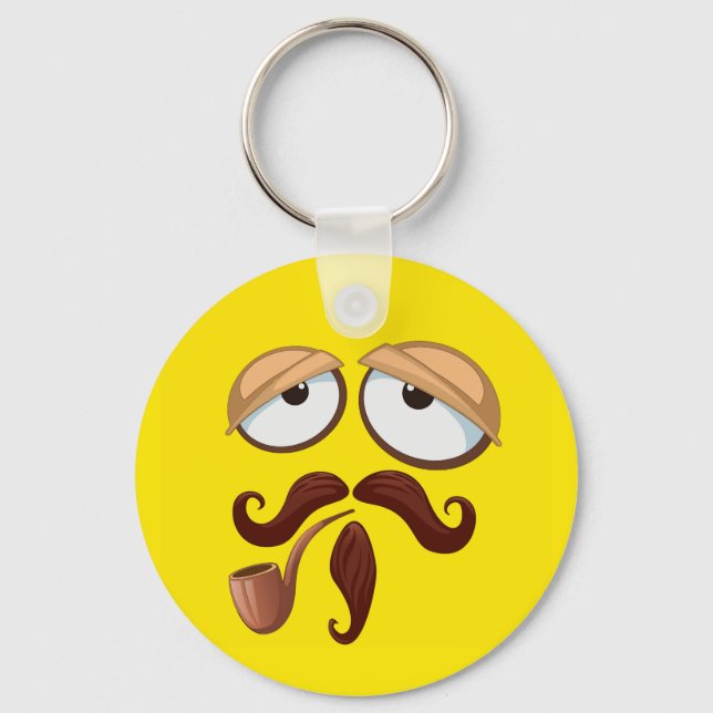 Fancy Yellow Face with Pipe and Mustache Key Ring (Front)