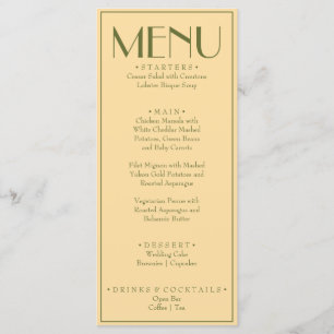 Fancy Yellow Olive Green Classy Retro Wedding Menu