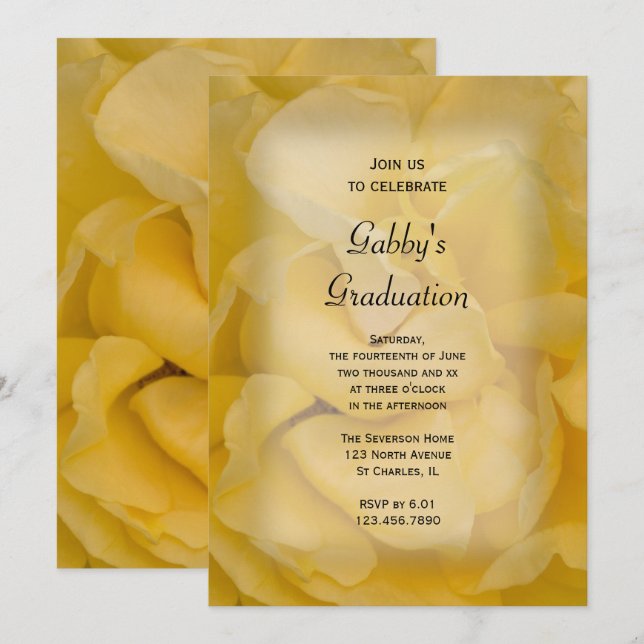 Fancy Yellow Rose Graduation Party Invitation (Front/Back)