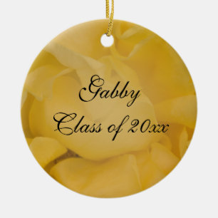 Fancy Yellow Rose Graduation Photo Ceramic Tree Decoration
