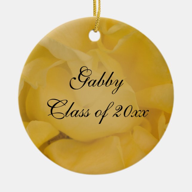 Fancy Yellow Rose Graduation Photo Ceramic Tree Decoration (Front)