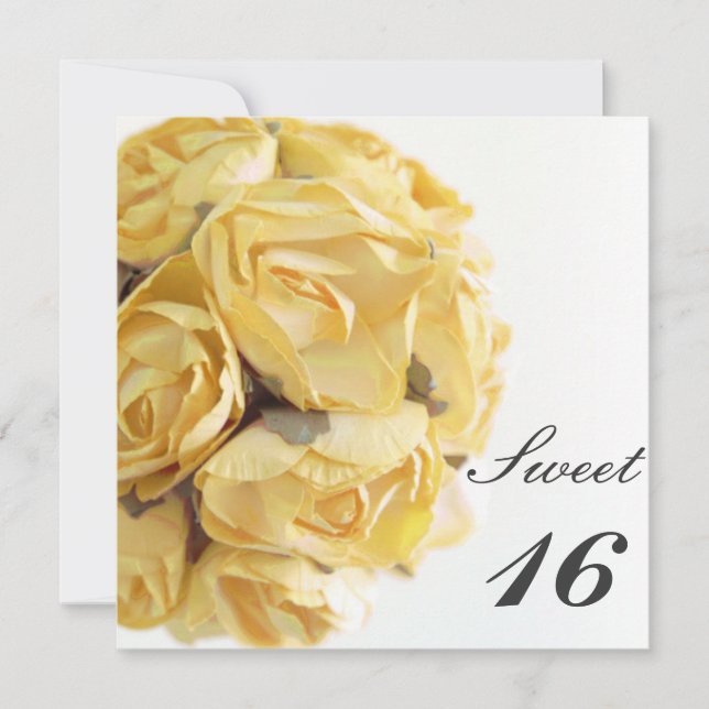 Fancy Yellow Roses Sweet Sixteen Birthday Party Invitation (Front)