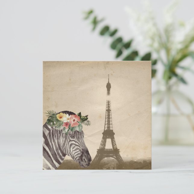 Fancy Zebra & Eiffel Tower Flat Greeting Card (Standing Front)