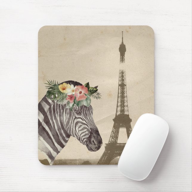 Fancy Zebra & Eiffel Tower Mouse Mat (With Mouse)