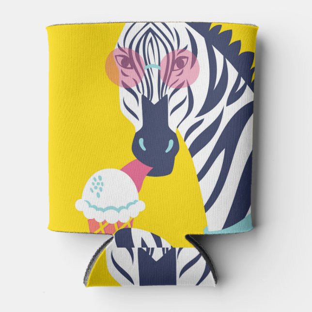 Fancy Zebra: Pink Sunglasses Vintage. Can Cooler (Front)