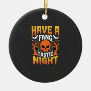 Fang-Tastic Night Halloween Skull and Bats Ceramic Tree Decoration