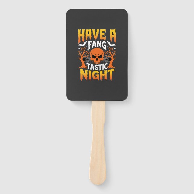 Fang-Tastic Night Halloween Skull and Bats Hand Fan (Front)