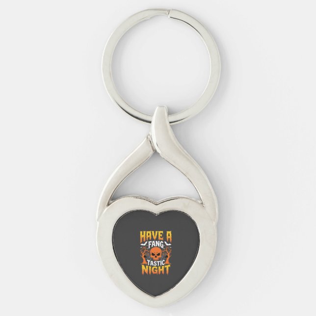 Fang-Tastic Night Halloween Skull and Bats Key Ring (Front)
