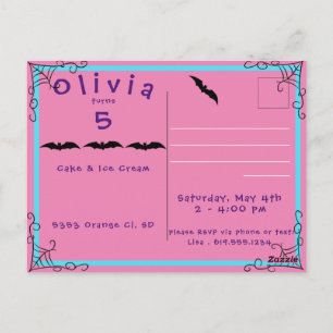 Fang-tastic Spiderweb & Bat Birthday Invite Postca Postcard