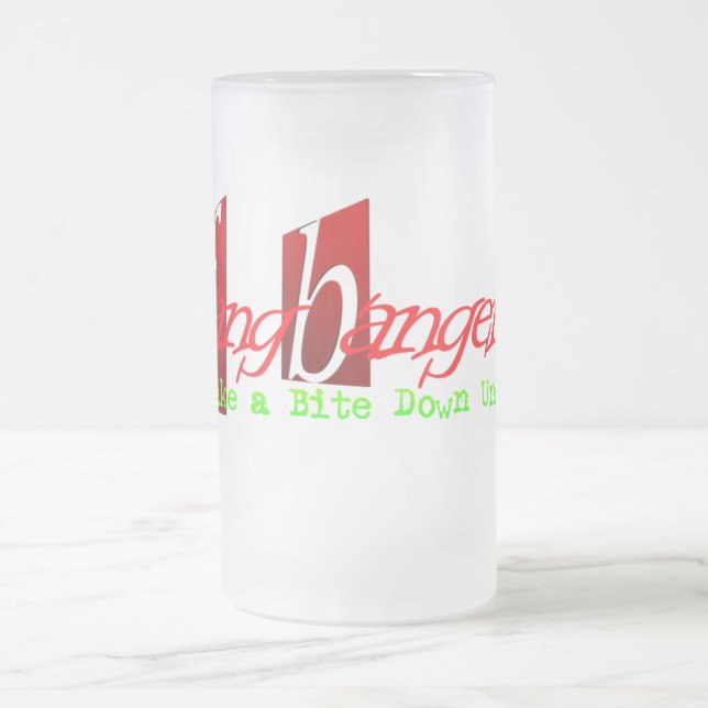 FangBangers Take a Bite Down Under Glass Frosted Glass Beer Mug (Center)