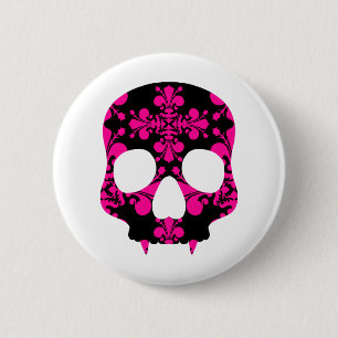 Fanged girly skull 6 cm round badge