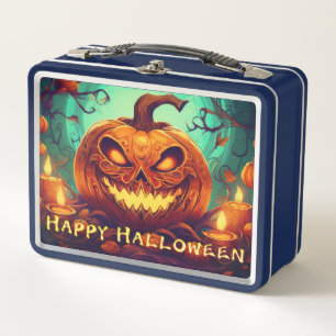 Fanged Pumpkin Candles Glow Halloween Art Metal Lunch Box