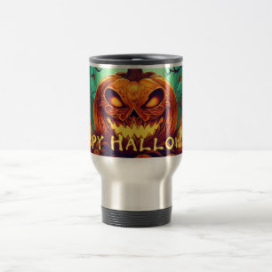 Fanged Pumpkin Candles Glow Halloween Art Travel Mug