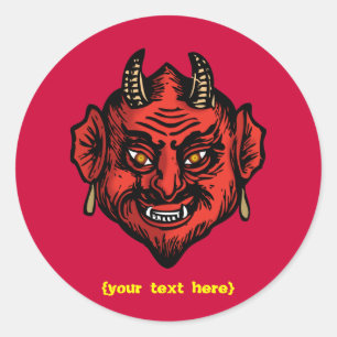 Fanged Red Devil With Horns Classic Round Sticker