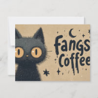 Fangs and Coffee Graphic with Grungy Black Cat