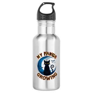 Fangs Growing Halloween Black Cat Blue Moon Bats_1 532 Ml Water Bottle