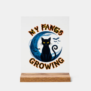 Fangs Growing Halloween Black Cat Blue Moon Bats_1 Acrylic Sign