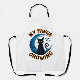 Fangs Growing Halloween Black Cat Blue Moon Bats_1 Apron