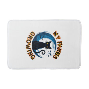 Fangs Growing Halloween Black Cat Blue Moon Bats_1 Bath Mat