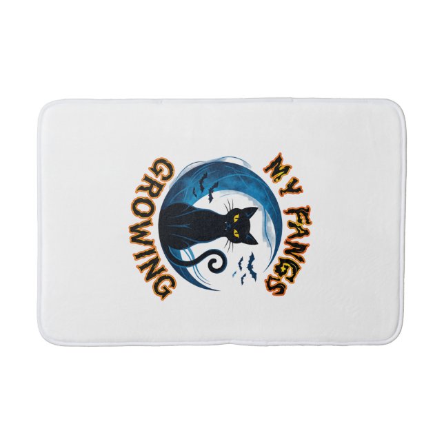 Fangs Growing Halloween Black Cat Blue Moon Bats_1 Bath Mat (Front)