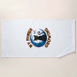 Fangs Growing Halloween Black Cat Blue Moon Bats_1 Beach Towel