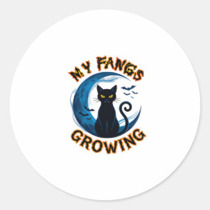 Fangs Growing Halloween Black Cat Blue Moon Bats_1 Classic Round Sticker