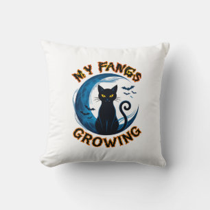 Fangs Growing Halloween Black Cat Blue Moon Bats_1 Cushion