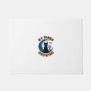 Fangs Growing Halloween Black Cat Blue Moon Bats_1 Doormat