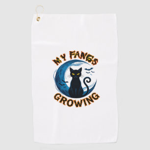 Fangs Growing Halloween Black Cat Blue Moon Bats_1 Golf Towel
