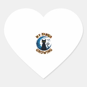 Fangs Growing Halloween Black Cat Blue Moon Bats_1 Heart Sticker