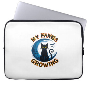 Fangs Growing Halloween Black Cat Blue Moon Bats_1 Laptop Sleeve