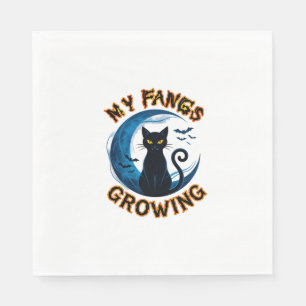 Fangs Growing Halloween Black Cat Blue Moon Bats_1 Napkin