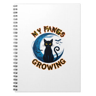 Fangs Growing Halloween Black Cat Blue Moon Bats_1 Notebook