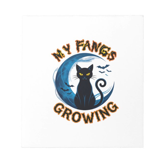 Fangs Growing Halloween Black Cat Blue Moon Bats_1 Notepad (Front)