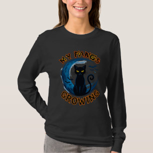Fangs Growing Halloween Black Cat Blue Moon Bats_1 T-Shirt
