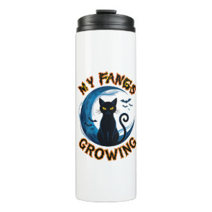 Fangs Growing Halloween Black Cat Blue Moon Bats_1 Thermal Tumbler