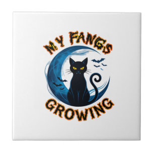Fangs Growing Halloween Black Cat Blue Moon Bats_1 Tile