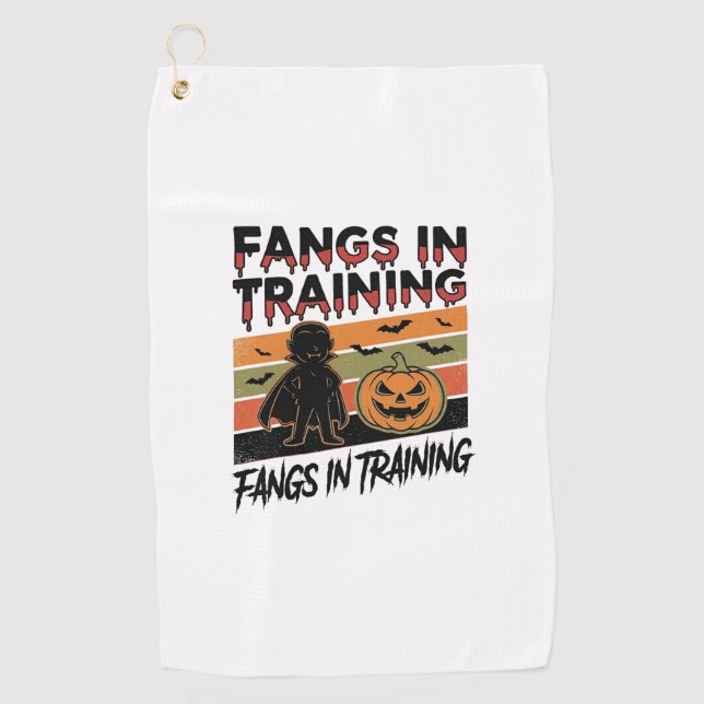 Fangs in Training Funny Vampire Halloween Shirt Golf Towel (Front)