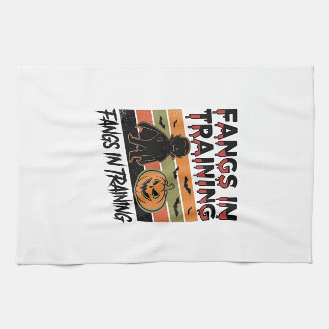 Fangs in Training Funny Vampire Halloween Shirt Tea Towel (Horizontal)