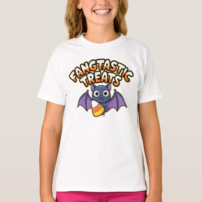 Fangtastic Cute Bat Gift Halloween Trick Or Treat T-Shirt (Front)