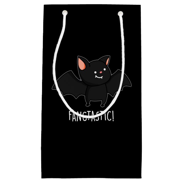 Fangtastic Funny Halloween Black Bat Pun Dark BG Small Gift Bag (Front)