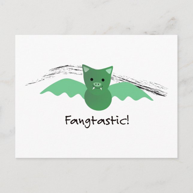 Fangtastic Green Bat Holiday Postcard (Front)