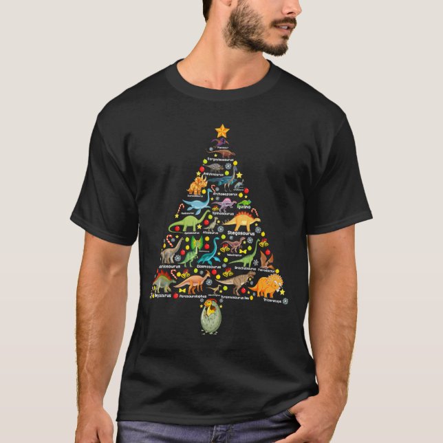Fanny Dinosaur Christmas Tree Cute Dino Xmas For K T-Shirt (Front)
