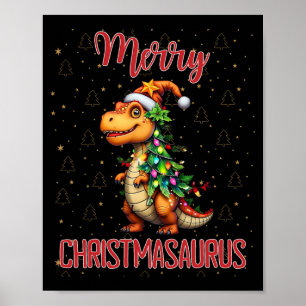 Fanny Merry Christmasaurus Dinosaur Christmas Tree Poster