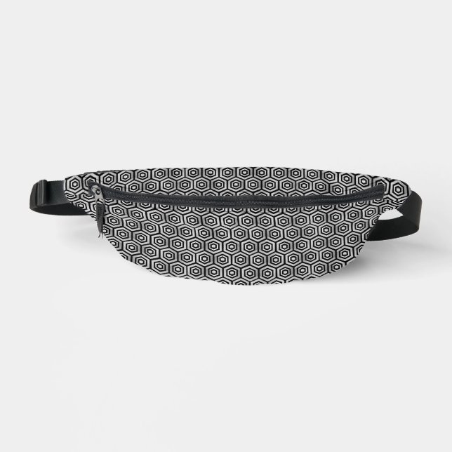 Fanny Pack Black White Hexagon Geometric Pattern (Front)