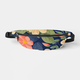 Fanny Pack Navy Peach Pink Floral Botanical