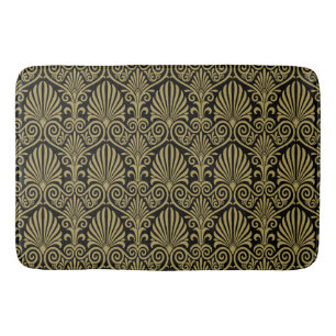 Fans and Arches Pattern Black Gold Bath Mat