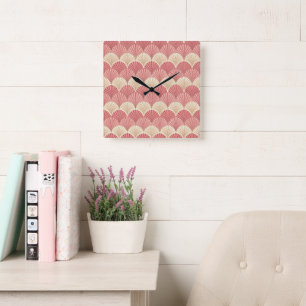 Fans Pink Mid-Century Square Wall Clock