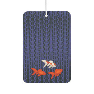 Fantail Goldfish on Seigaiha Wave Pattern Japanese Car Air Freshener